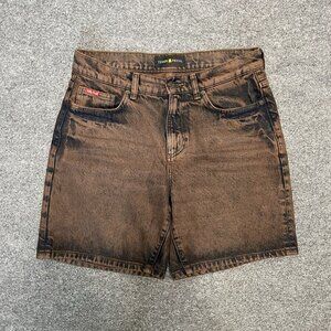 Teddy Fresh Brown Tie-Dye Denim Shorts Size 28 Distressed Look Casual Wear